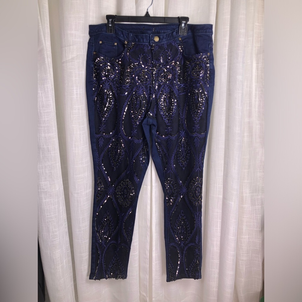 VENUS HOT Blue and Black Sequin Skinny Jeans NWOT 💙🪩 - Picture 5 of 15